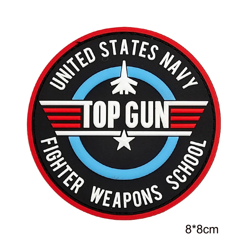 Top Gun Pilot Badge Tactical Morale Badge American Flag PVC Hook and Loop Patches Backpack Decorative Sticker