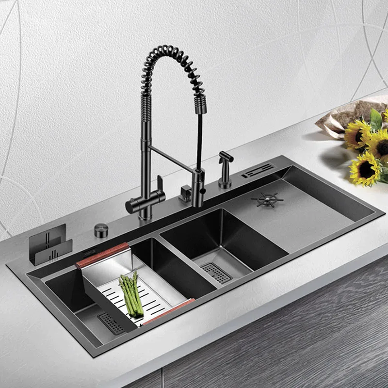 Large Size Nanometer Black Double Kitchen Sink 4mm Thickness