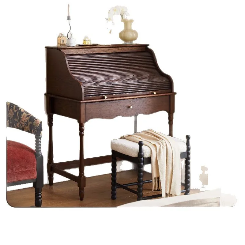 

French retro roller shutter dresser antique solid wood makeup table storage integrated bedroom small apartment organ dressing