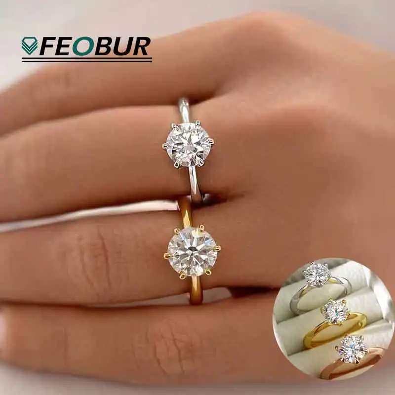1-5CT Round Moissanite Solitaire Rings 925 Silver Plated 18k Gold Classic Lab Diamond Proposal Engagement Wedding Band for Women