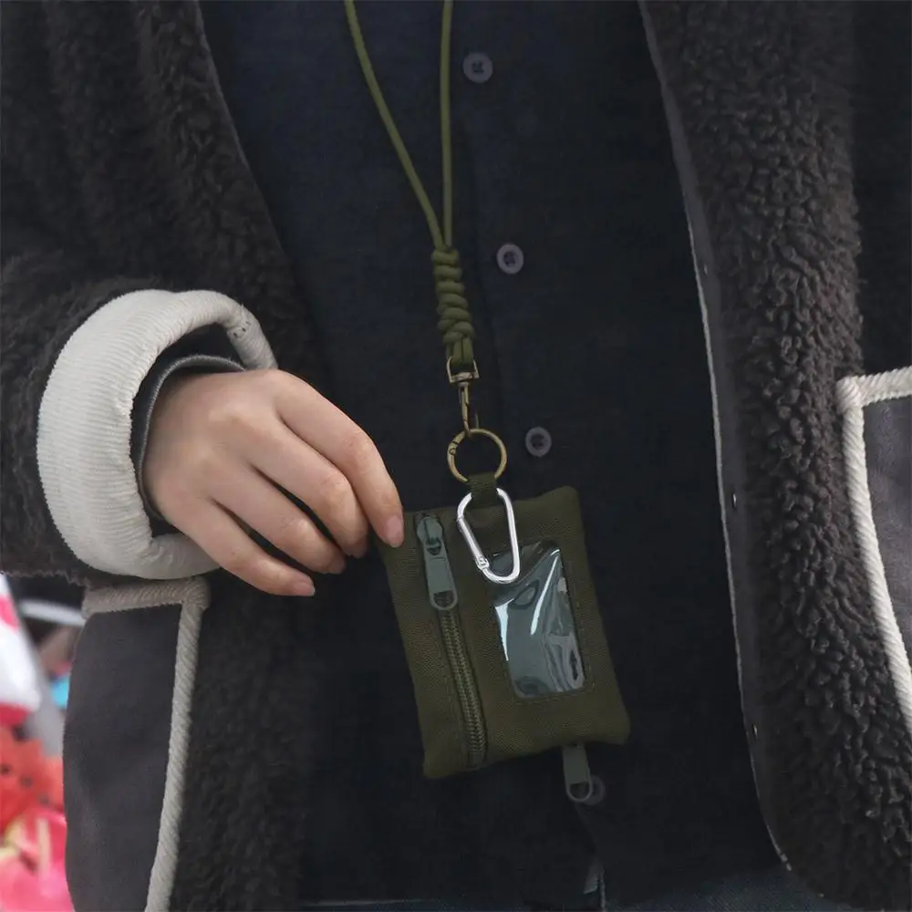 Solid Color Hanging Neck Coin Purse Oxford Cloth Earphone Hanging Neck Wallet Keys Cards Multifunctional Small Storage Bag