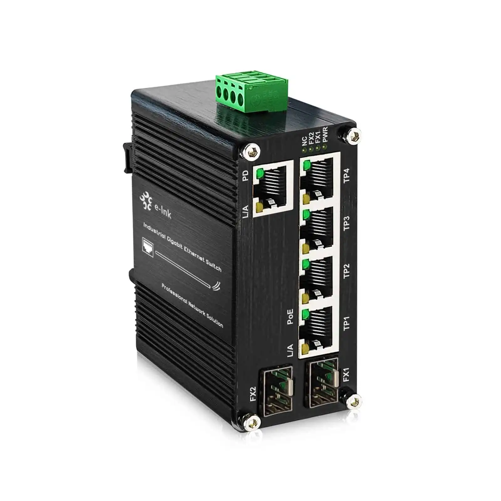 Industrial 4-Port 90W PoE++ Switch (802.3bt) 360W Total Budget 1 Uplink & 2 SFP Ports -40°C to 80°C Redundant 48-57VDC Input
