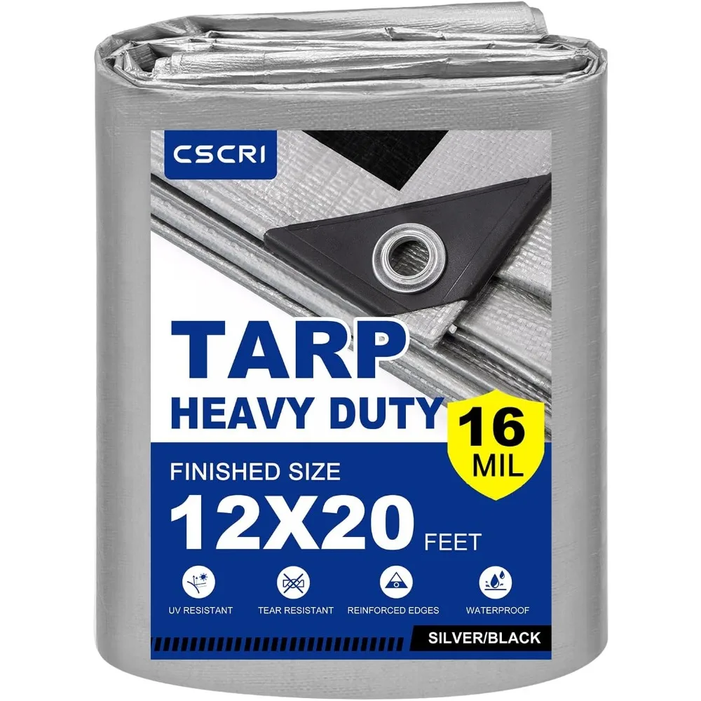 

12x20 Feet Heavy Duty Waterproof Tarp, Silver/Black, UV Resistant for Outdoor Protection