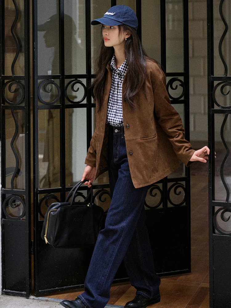 

Jicouture New Snow Cotton Suede Women's Autumn Winter Thin Vintage Collar Coat Long Sve Regular Fit Single Button Closure