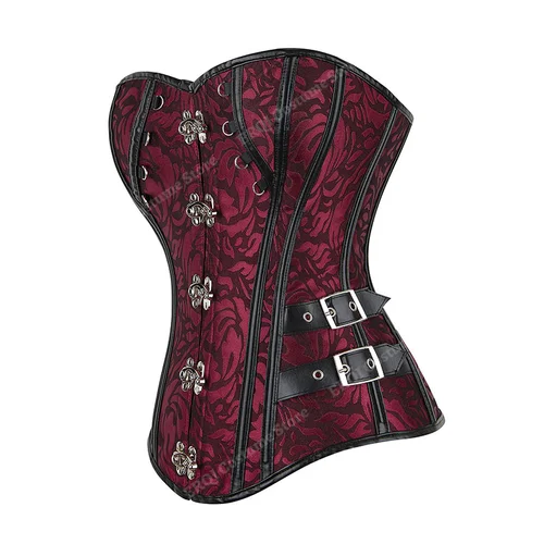 Imagen 2 del producto Corsé Steampunk para mujer, corsé pirata de talla grande, Top por encima del busto, disfraz de Halloween con cordones, corsé gótico Steampunk, metálico, rojo y marrón