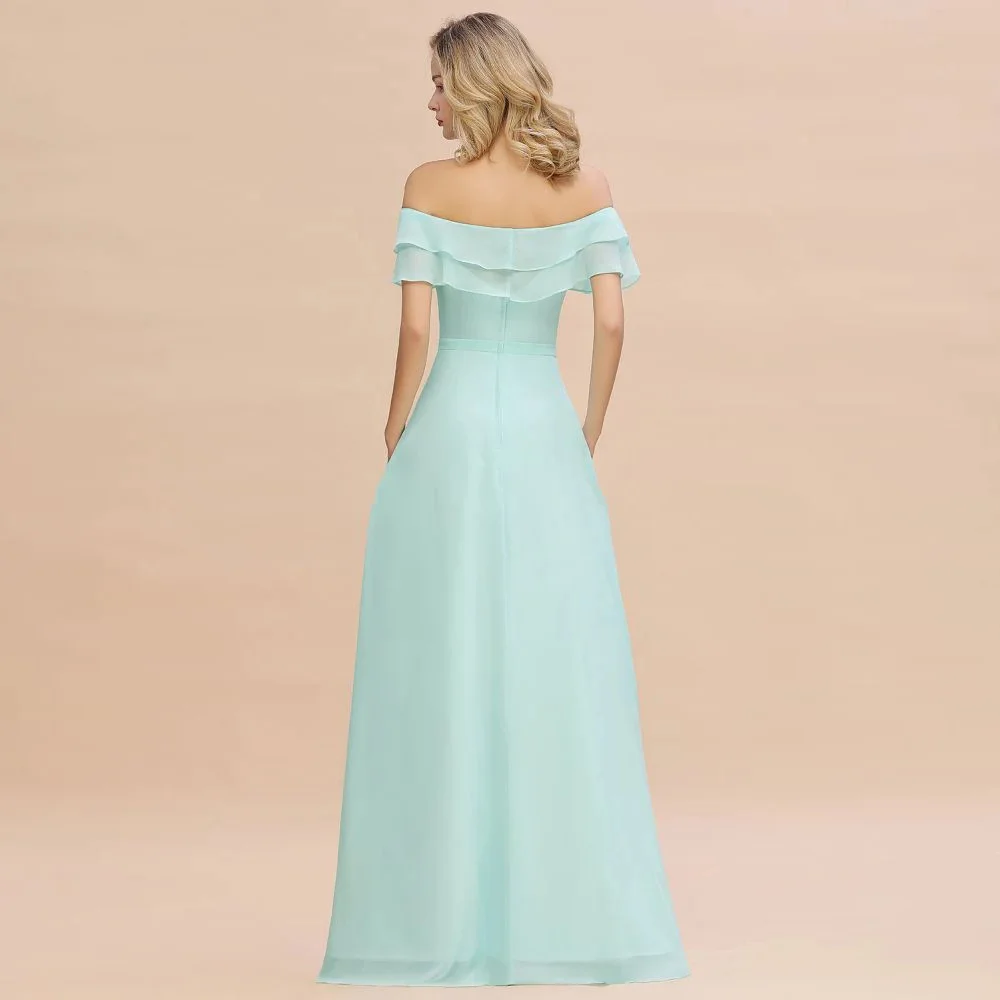 LISER Off the Shoulder Mini-Green Front Slit Bridesmaid Dress Aline Beach Wedding Dress