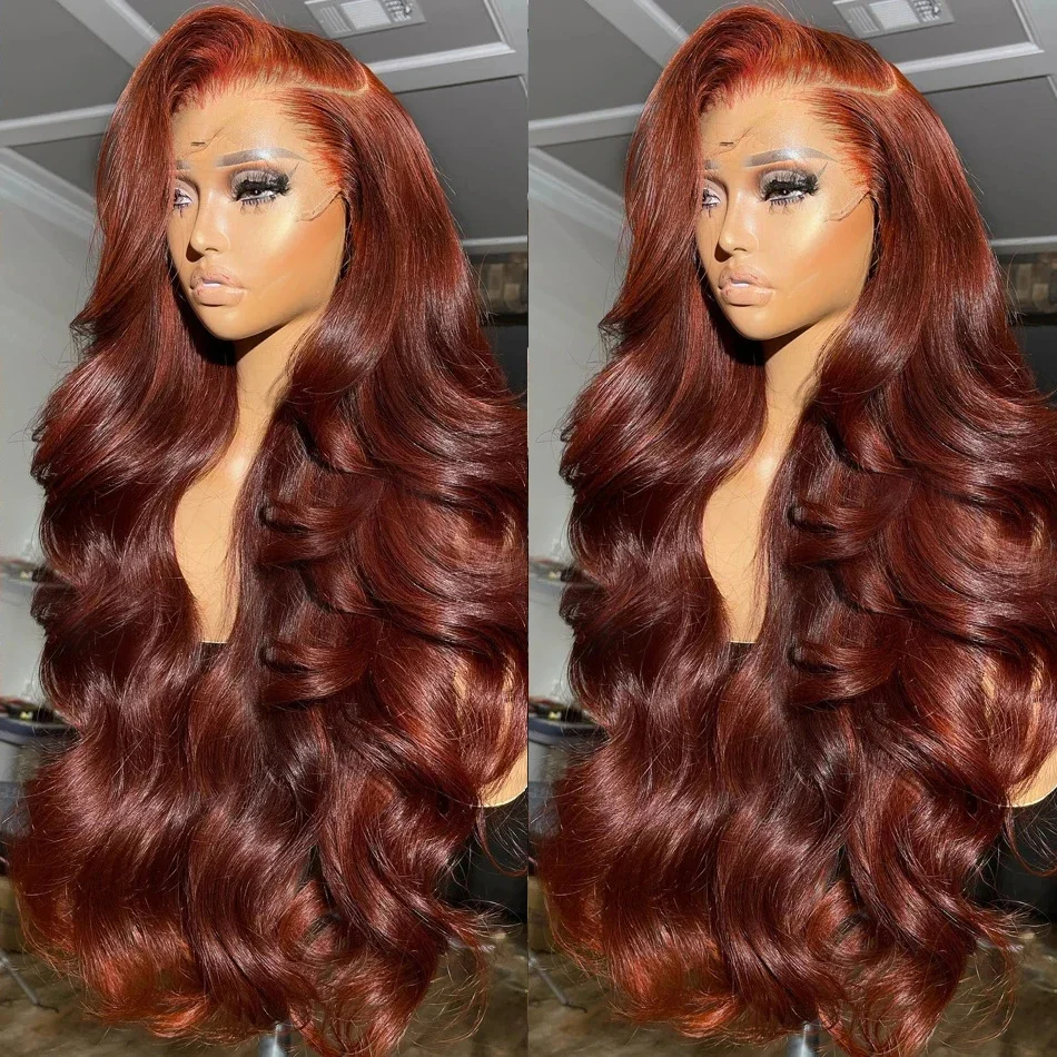 30 32 Inch Cheap Brazilian Reddish Brown 13x4 HD Lace Front Wigs 100% Human Hair Body Wave Glueless Closure Wig For Women Sale