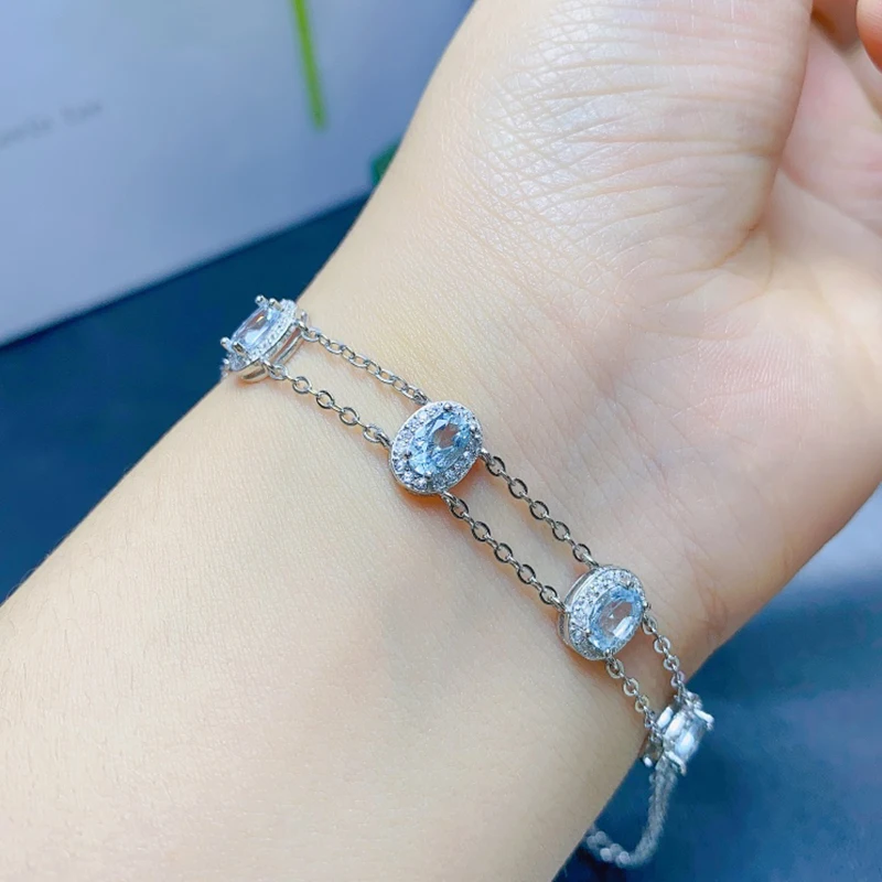 Natural Aquamarine Bracelet for women silver 925 jewelry luxury gem stones 18k gold plated free shiping items