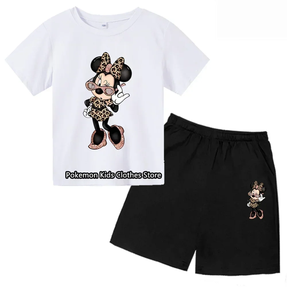 Summer T-shirt Mickey Mouse Short Sleeve Shorts Kids Baby Boys and Girls Short Sleeve Shorts Two-piece Set Fashion T-shirt Set