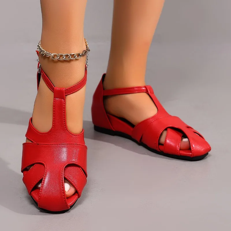 

New Retro Openwork Woven Roman Sandals Luxurious Metal Buckle Women's Sandals Summer Comfortable Dresses and Banquet Sandals
