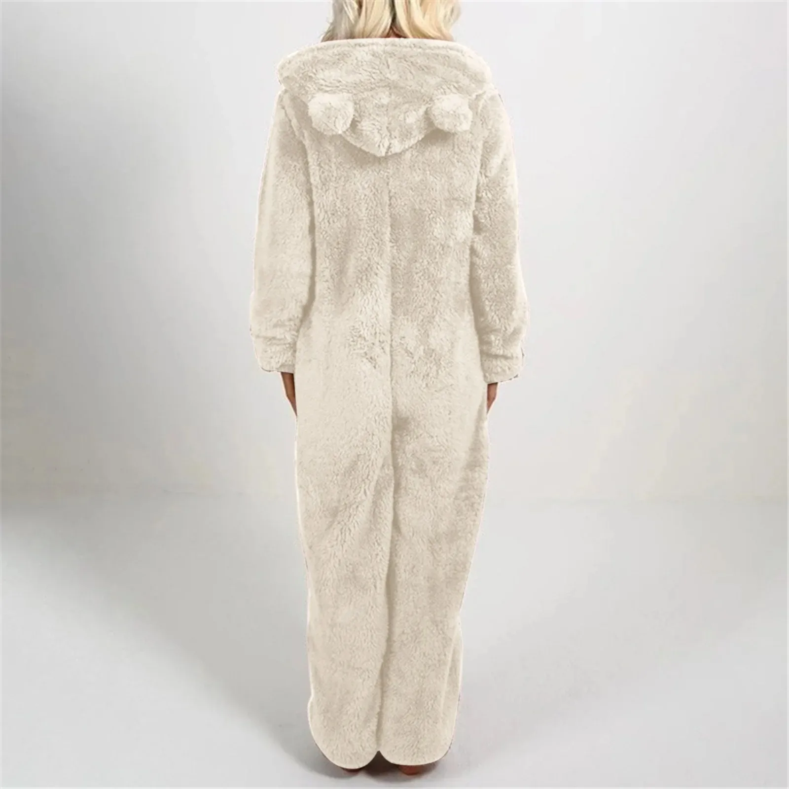 Verdickte pelzige Onesies für Erwachsene, Damenmode, Fleece-Nachtwäsche, Kapuzen-Sets, Pyjamas für Winter-Frauen, warme Samt-Pyjamas – Detail 9