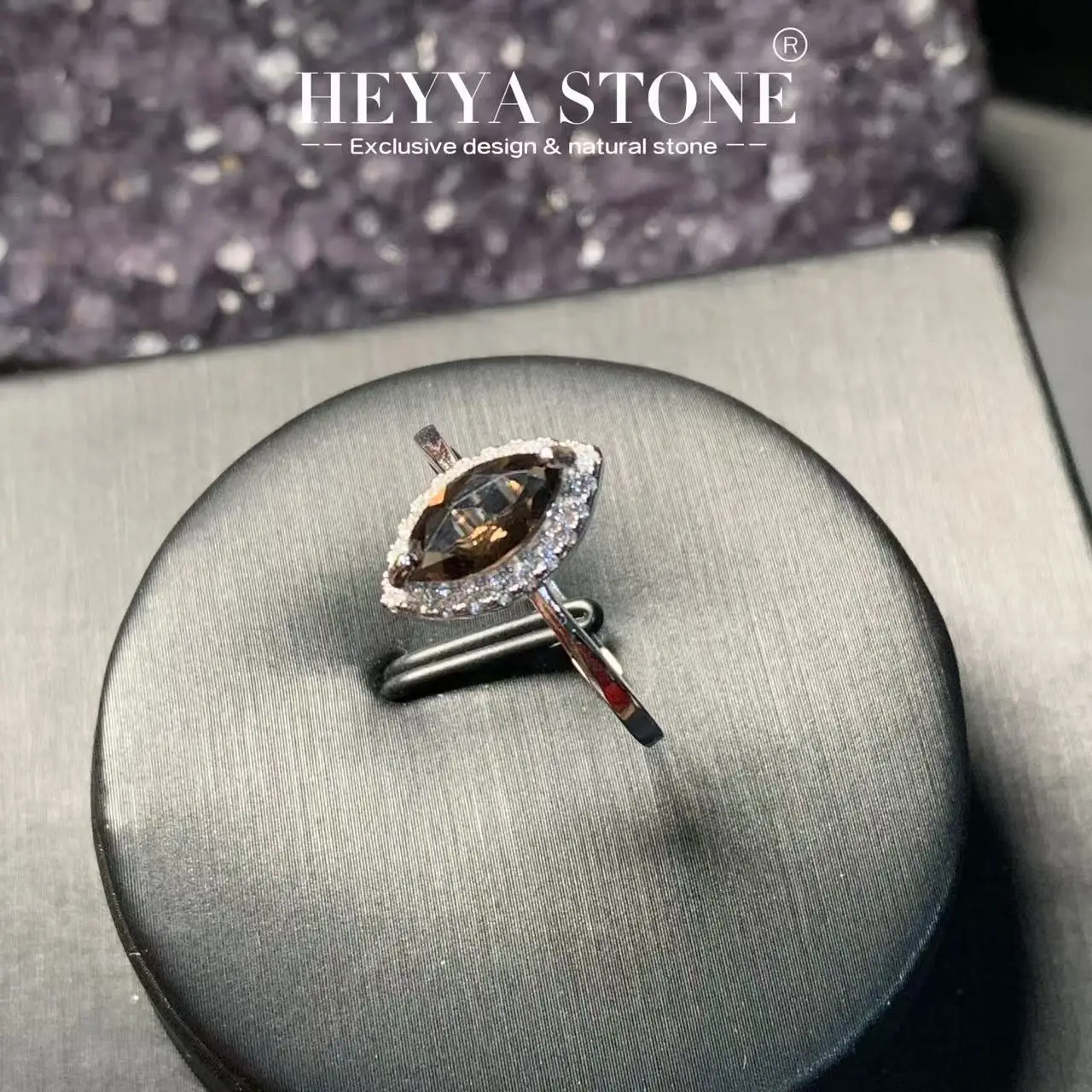 HEYYA STONE Drop Natural Smoky Quartz Ring For Women 925 Silver Plated Simple Fine Jewelry Stone Gemstone Classic Style