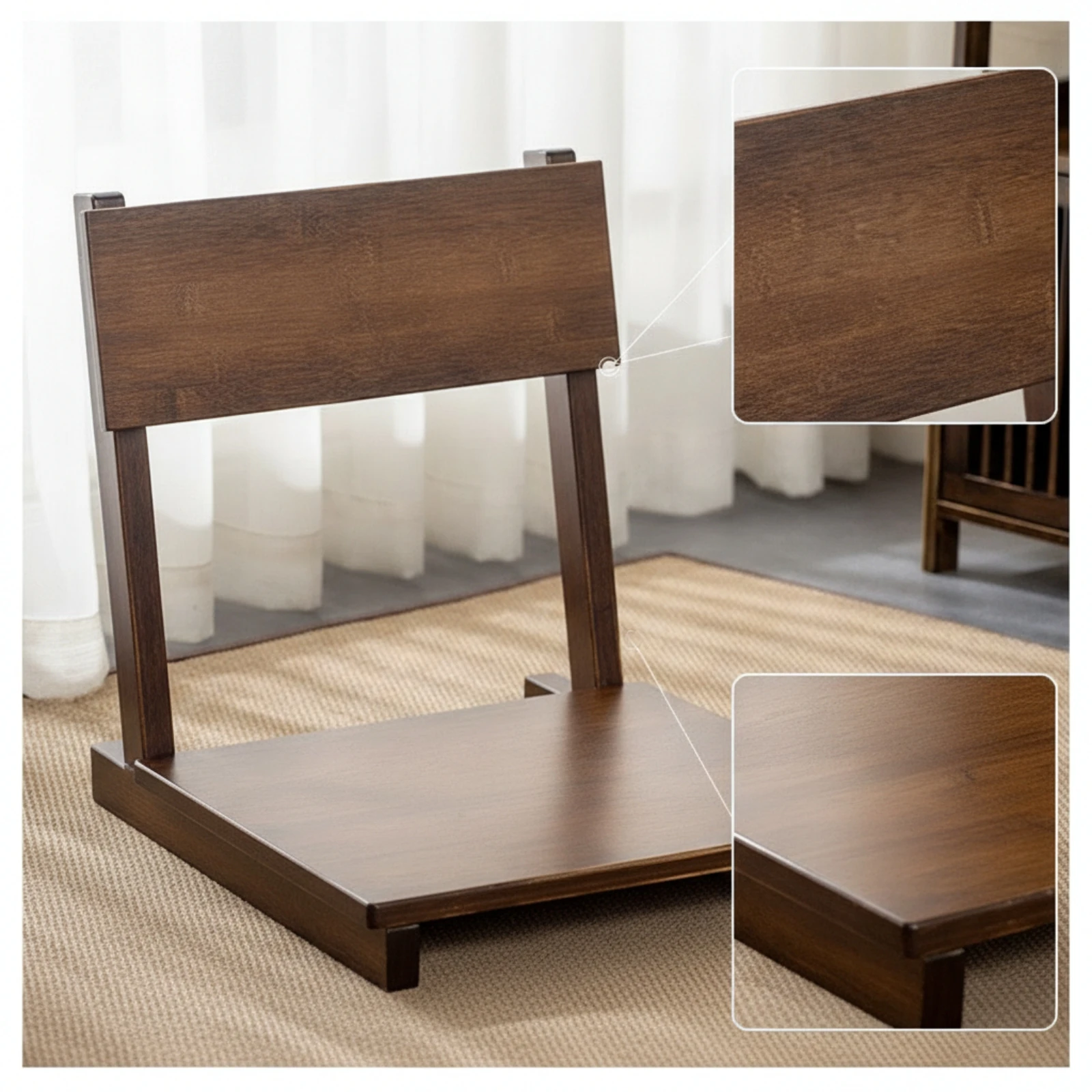 Folding Tatami Chair Sturdy Bamboo Floor Chair Seat Space-Saving Minimalist for Reading Corner, Tea Time