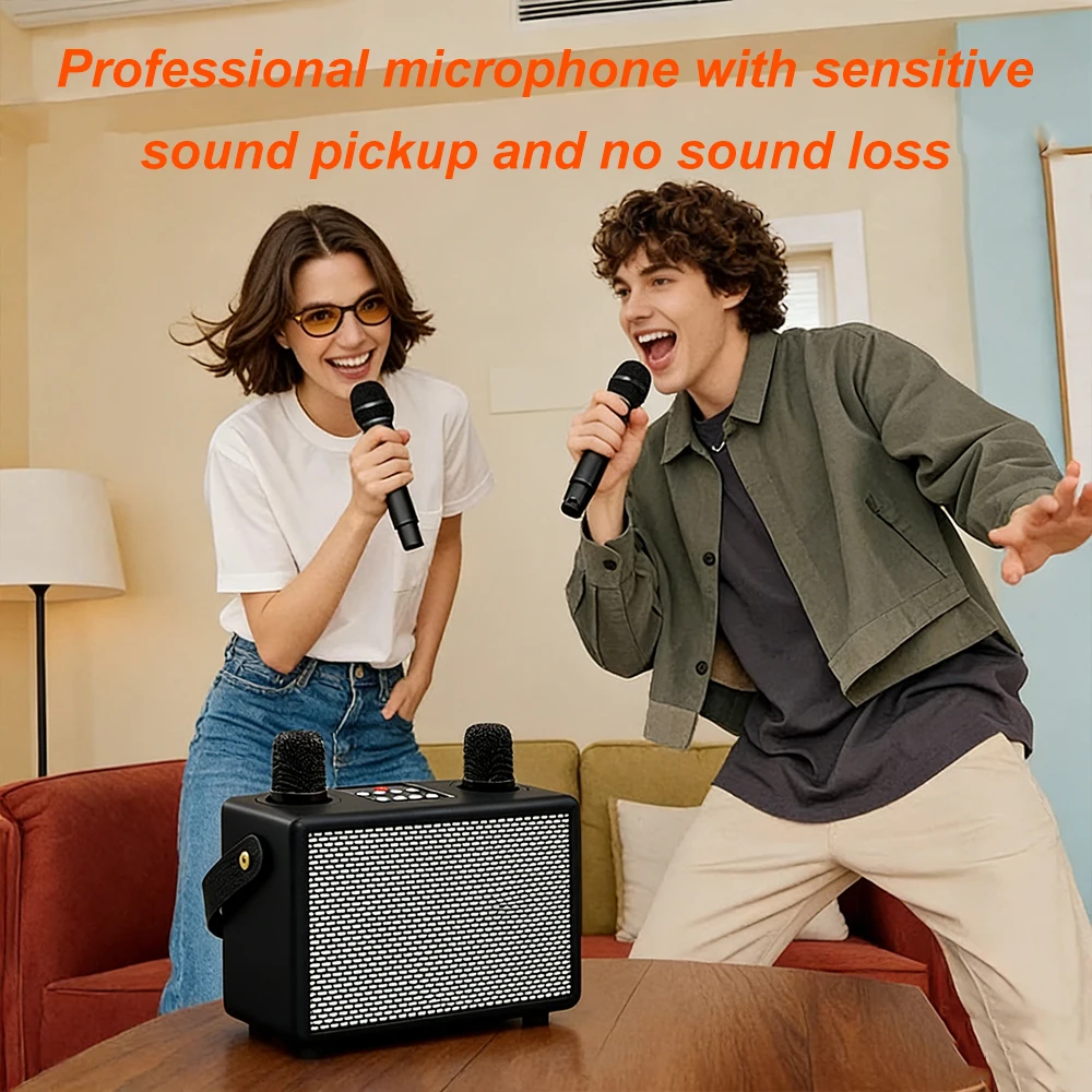 

Ретро-колонка для караоке с беспроводным Bluetooth-подключением, деревянным корпусом, высокой мощностью, длительным временем работы от батареи, мощными басами, 9D-эффектом звука и HiFi-качеством.