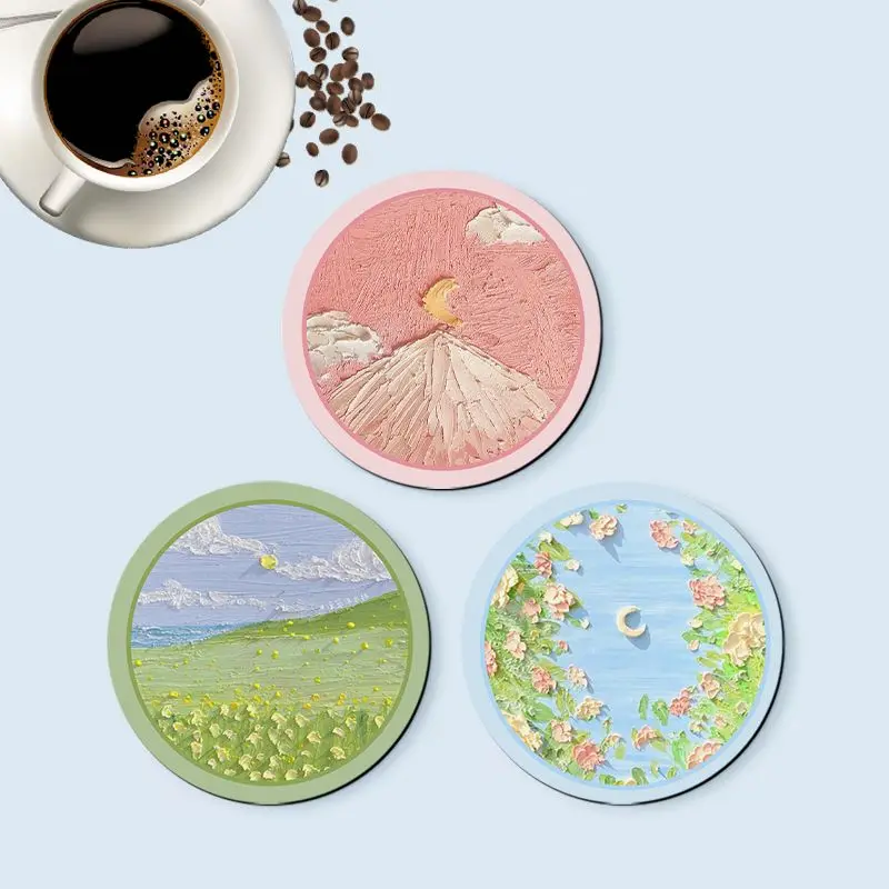 Diatom Mud Placemat for Dining Table Floral Coaster Non-slip Water-absorbent Oil Painting Quick Drying Kitchen Office Pads Ins