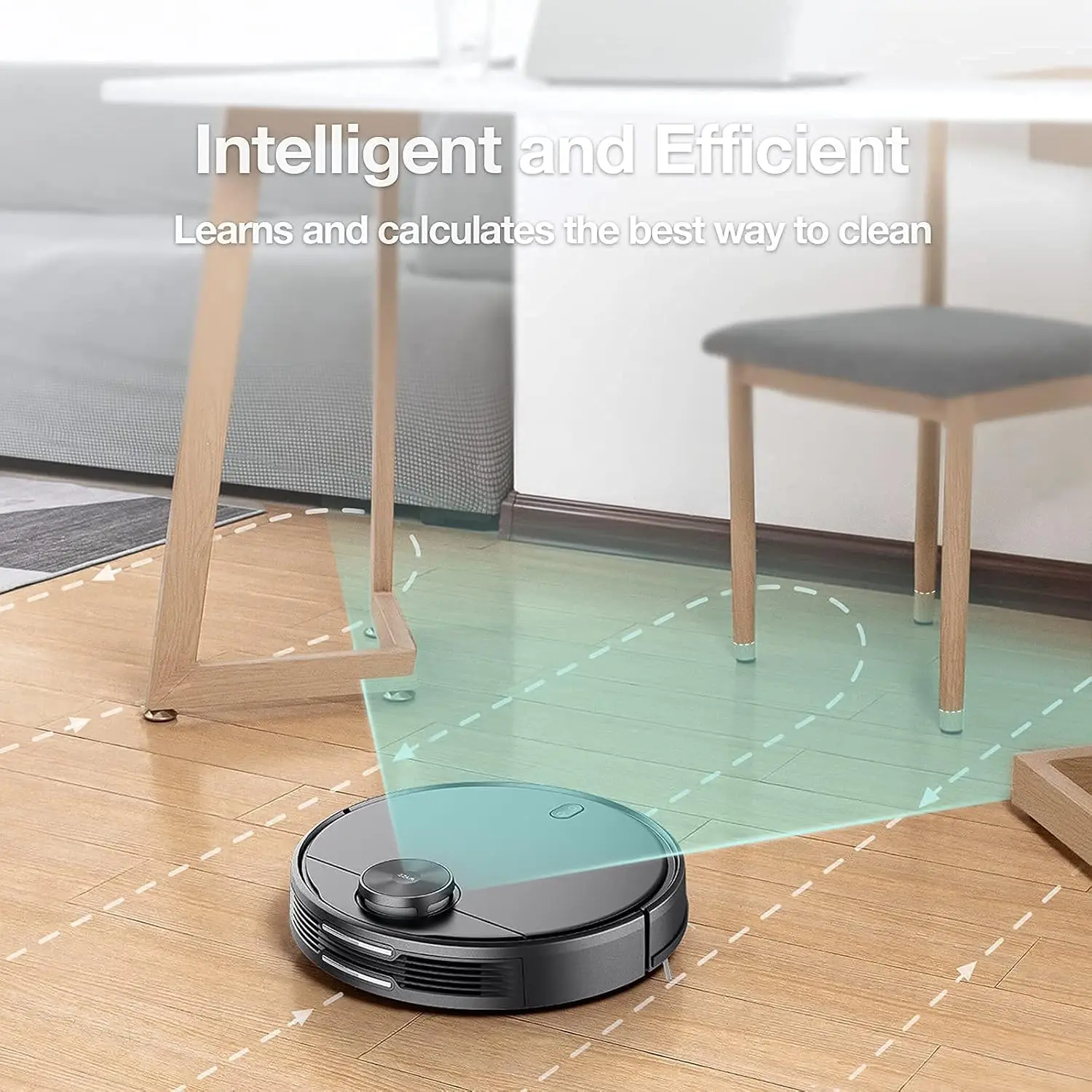 Robô aspirador com tecnologia de mapeamento LIDAR, sucção 2100Pa, zona No-go, conectado por Wi-Fi, carregamento automático, ideal para pêlos de animais de estimação