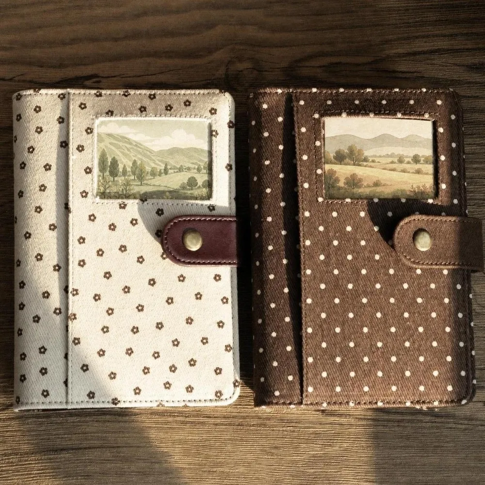 Durable Polka Dot Print A7 Binder Notebook Fabric Cover Snap Button Closure DIY Planner Book Hand Ledger Students