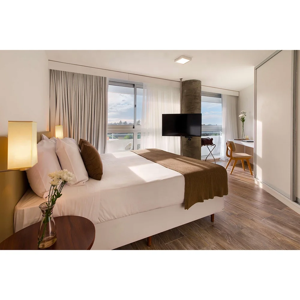 Factory Direct Custom Hotel Bedroom Furniture Set Upholstered Headboard Nightstand Desk Wardrobe for Hospitality Project