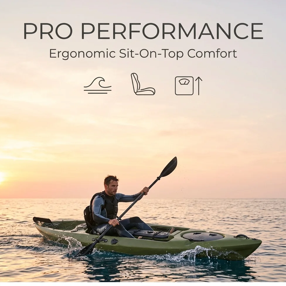 OEM Factory Direct Olive Green 1 Person Sea Fishing Kayak Sit on Top Lightweight LLDPE Plastic Hull Rudder Hatch