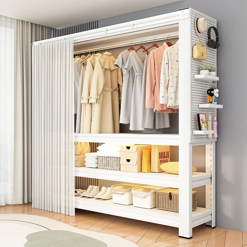 

Household shelf wardrobe wrought iron rental room open shelf bedroom wardrobe storage simple indoor hanger