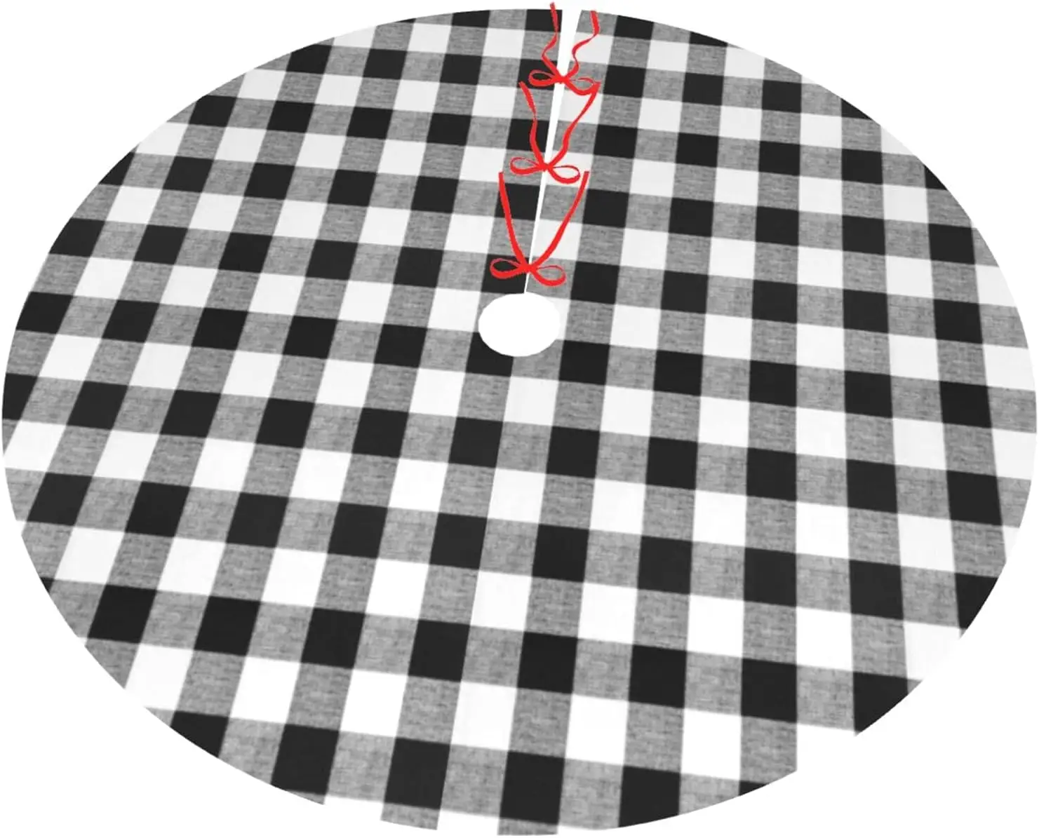 Black and White Buffalo Check Plaid Christmas Tree Skirt, Traditional Christmas Tree Mat Rustic Farmhouse Decorations for Xmas