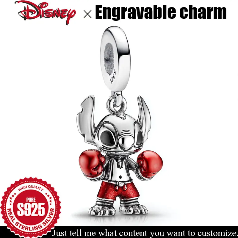 

925 Sterling Silver Disney Charm Cartoon Boxer Stitch with Red Enamel Original Customized beads Engravable Jewelry Accessories