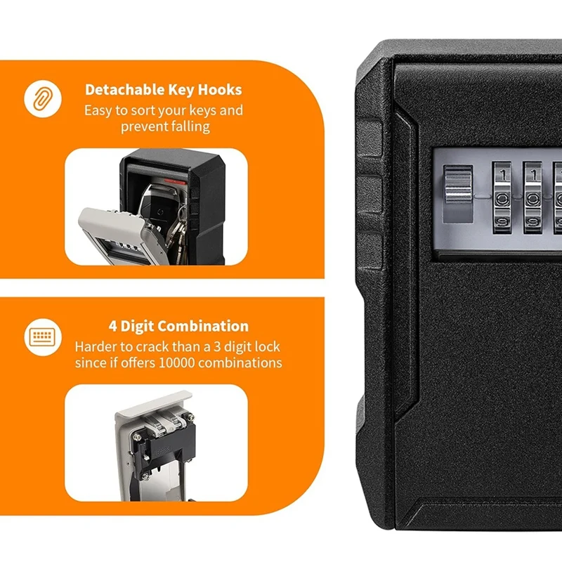 Metal senha Key Box, montado na parede, 4 dígitos senha caixa de armazenamento, impermeável Anti Theft Safe Lock, grande capacidade Keybox