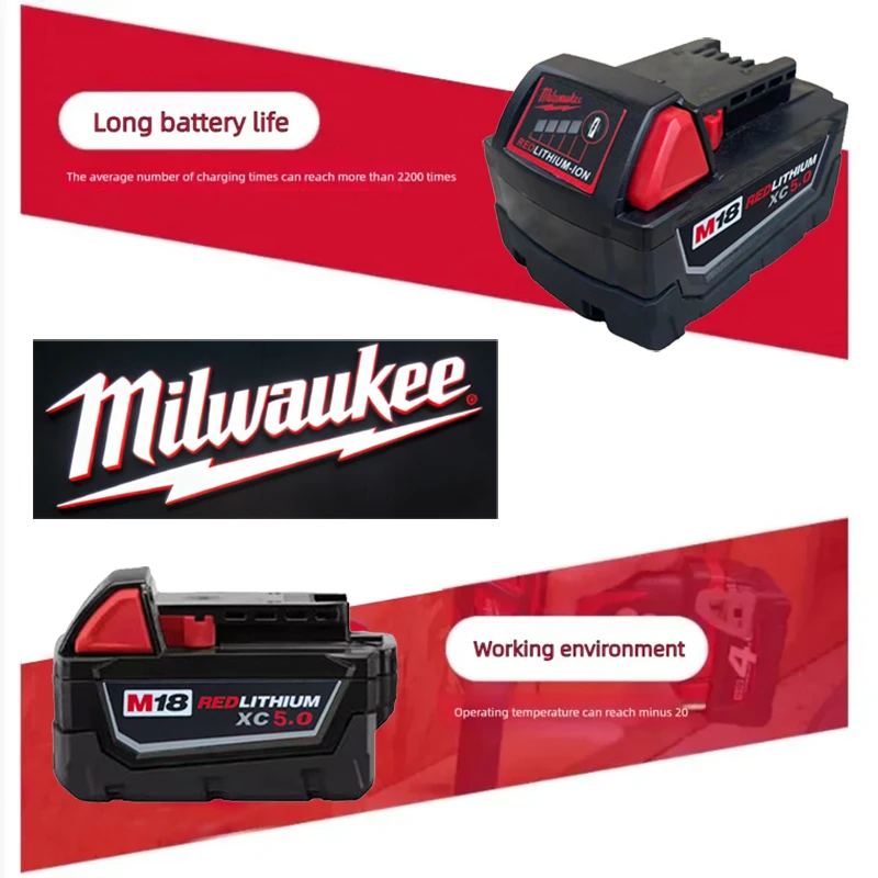 

For Milwaukee 18V battery M18-HB3 high energy battery 5000mAh ,for original Milwaukee M12-18FC charger 48-11-1815