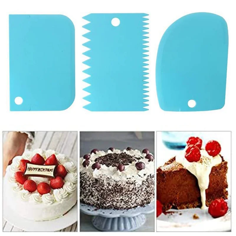 3 PCS Plastic Dough Scraper Cake Cream Icing Spatula Cake Scraper Set 3 PCS Plastic Smooth Jagged Edge Fondant Pastries wzpi