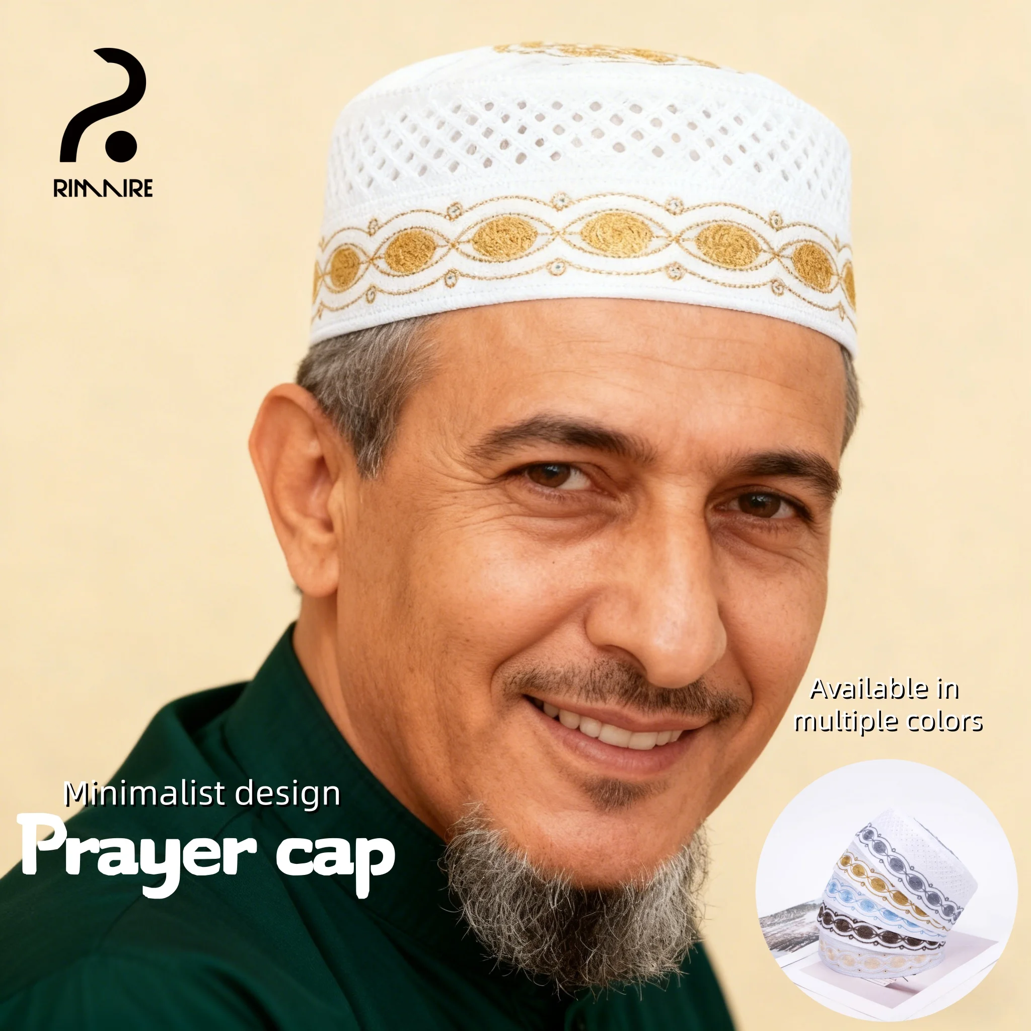 

RIMAIRE полая многоцветная молитвенная кепка с вышивкой, мусульманская мужская дышащая шапка для поклонения, религиозный этикет, изысканный головной убор