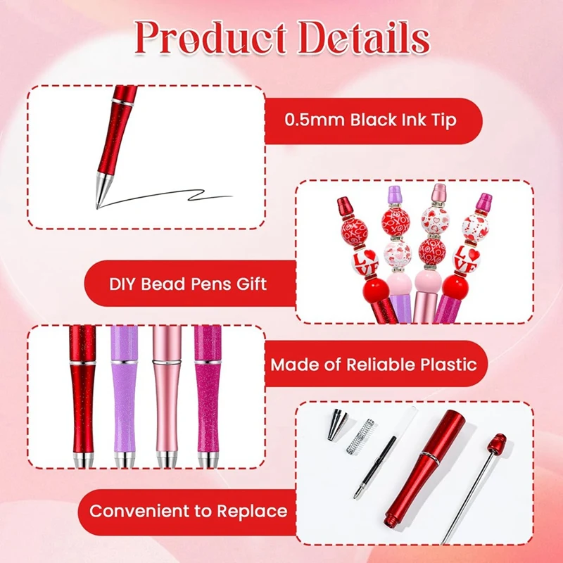 Valentine's Day Beaded Pens, DIY Pen Making Kit As Shown Metal Suitable For Valentine's Day Gifts School Office