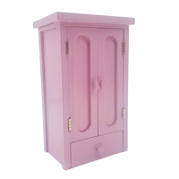 Dollhouse Bedroom Pink Mini Wooden Wardrobe Model Miniature Furniture Decor DIY Scene Accessories Toy