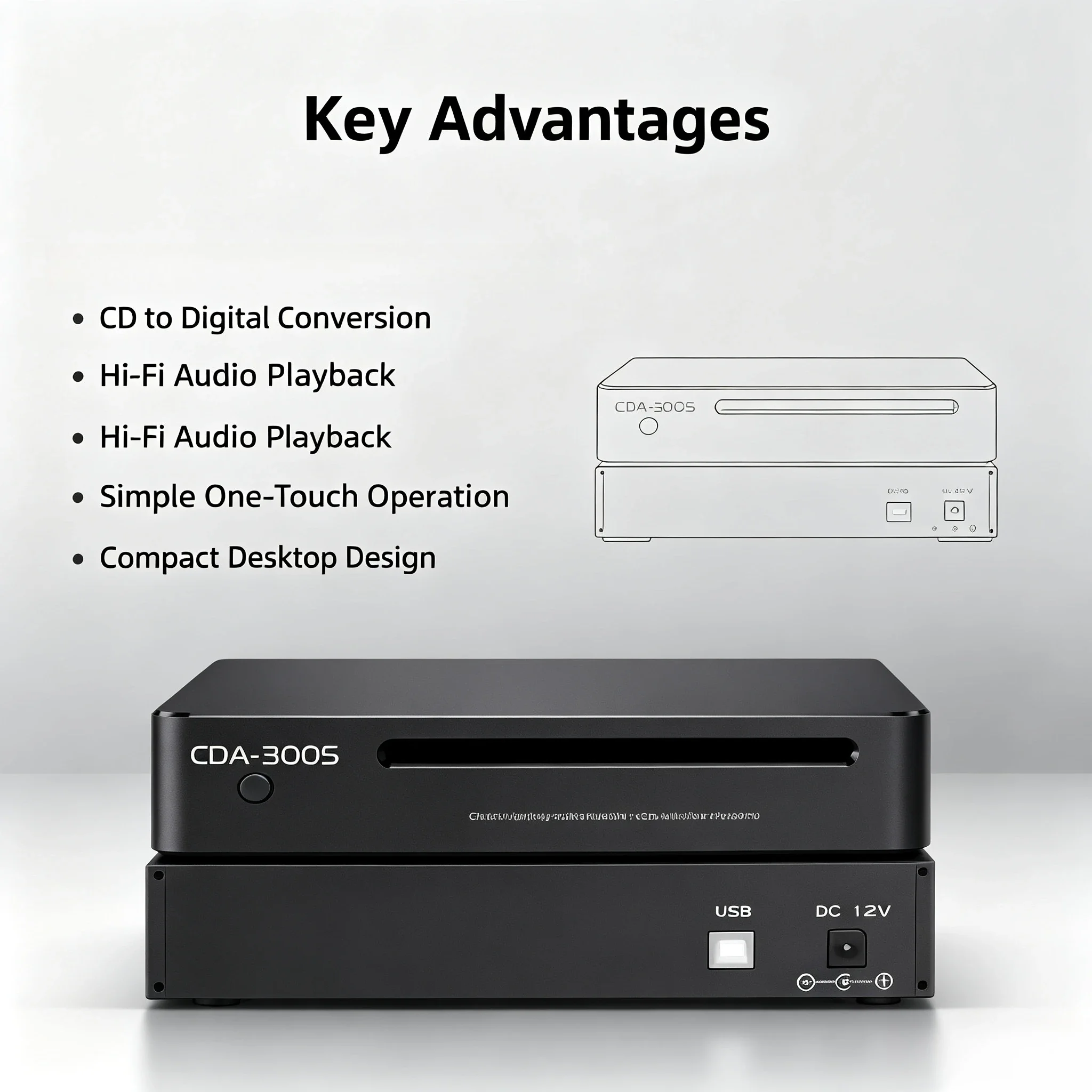Digital CD Album Player Turntable, Automatic CD‑Ripping Player Output Lossless WAV Files, Hi‑Fi CD Digitizer for Music