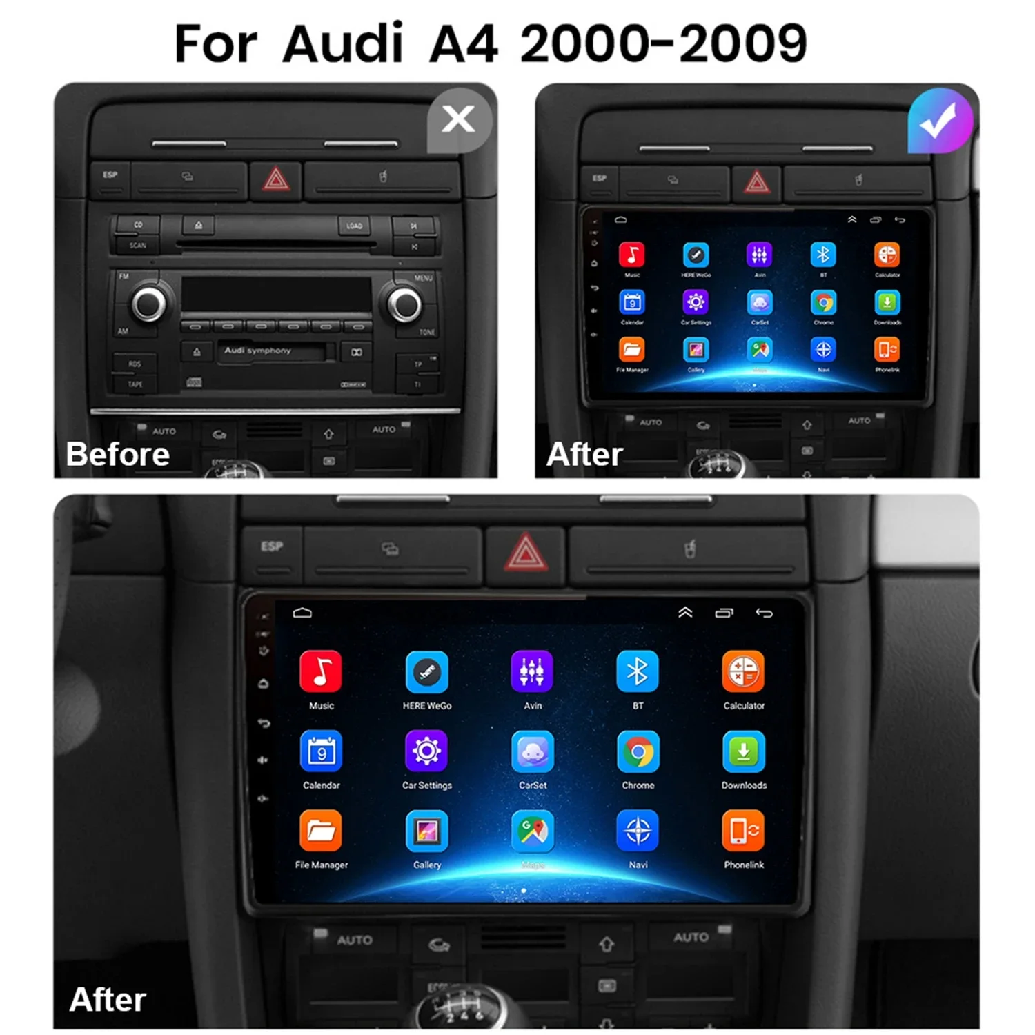 Android 15 Carplay Android Auto Car Radio Multimedia Player For Audi A4 2 3 B6 B7 S4 RS4 2000-2009 Auto radio Stereo 2K Screen