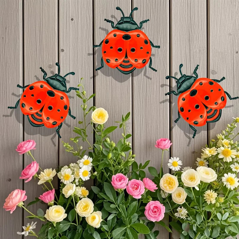 3pcs metal ladybug wall decor colorful garden decoration outdoor indoor metal craft vibrant home furnishings