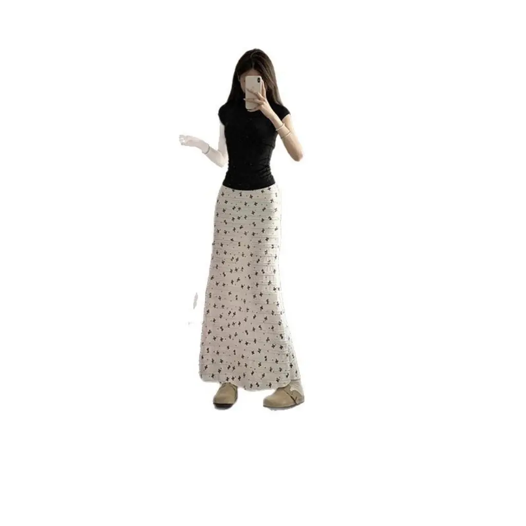 

Spring White Bow Lace Slim Fishtail Skirt for Women Summer Long Hip Skirt Elegant Casual Mid-Length A-Line Skirt