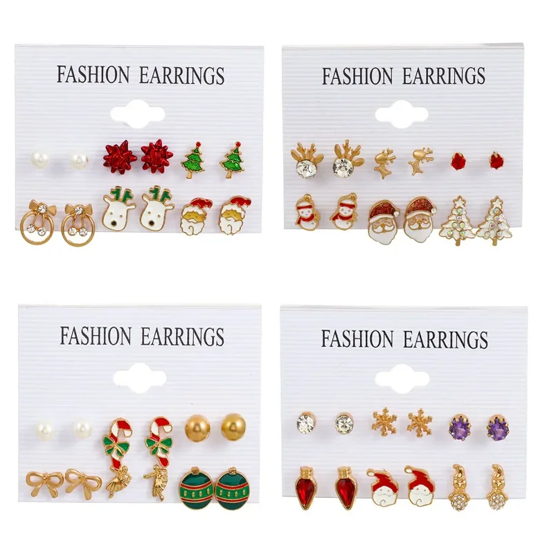 FANYIN 6pcs New Christmas Metal Earrings for Women Exquisite Santa Claus Snow Christmas Tree Earrings Fashion Trendy Jewelry