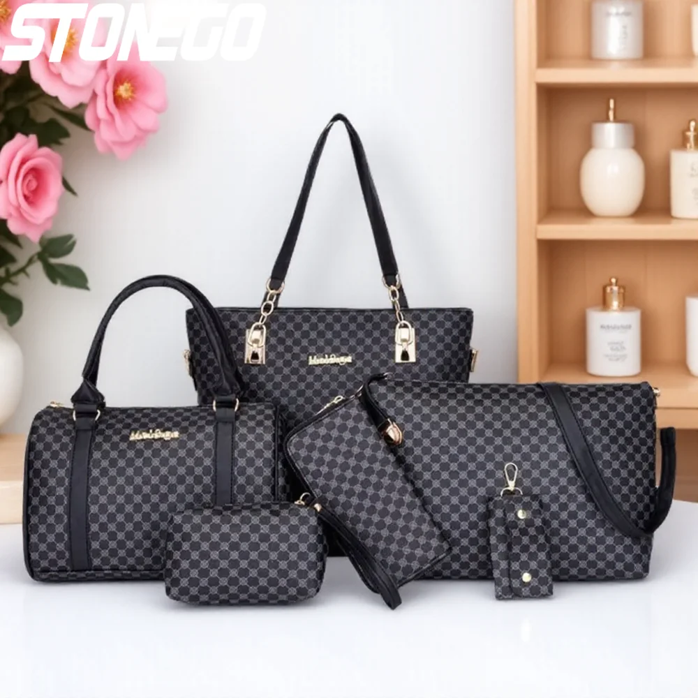 

6PCS Floral Print Tote Bags Set - Large Capacity Stylish Minimalist Shoulder Crossbody Bags
