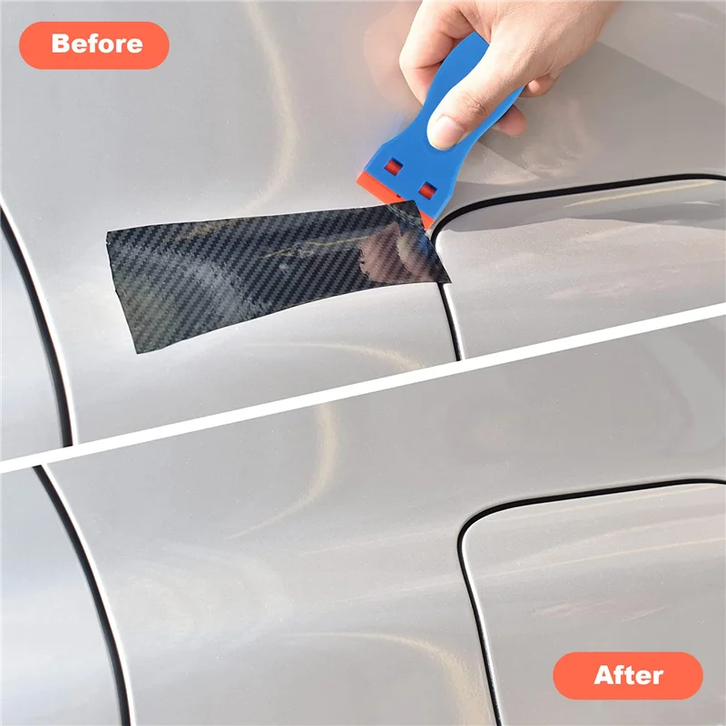 ABAG 4 Pcs Plastic Razor Blade Scraper And 200 Pcs Blades, Remove Label Decal Tool For Stickers, Gaskets And Paints On Window