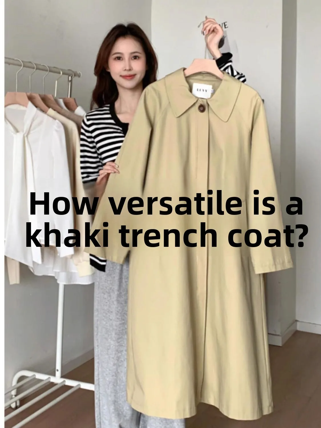 

Kaki Color Minimalist Style Women's Jacket 2025 Spring Autumn New Mid-Length High-End Feeling Petite Korean Style Coat
