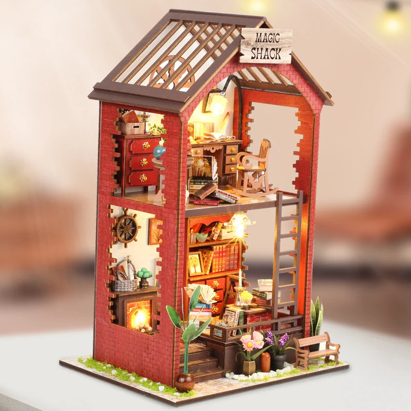 DIY Wooden Magic Shack Casa Doll Houses Miniature Building Kits with Furniture Light Dollhouse Toys for Adults Birthday Gifts