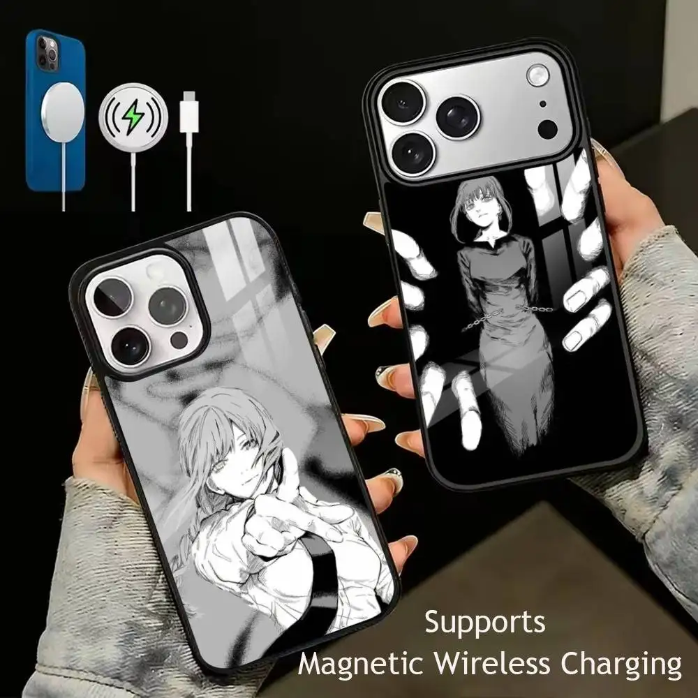 Anime C-Chainsaw M-Makima  Phone Case For iPhone17,16,15,14,13,12,11 Plus,Pro Supports Magnetic Wireless Charging