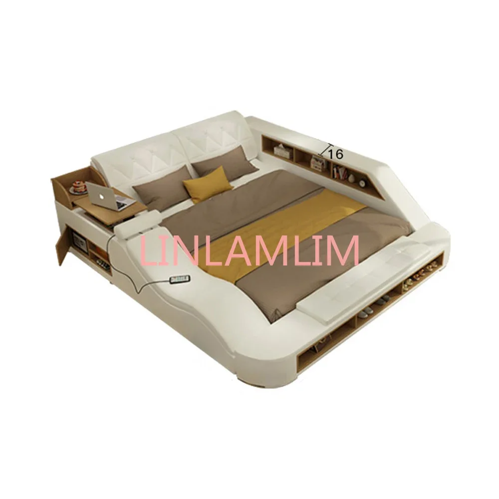 Real Genuine leather bed Soft Beds Bedroom camas muebles de dormitorio yatak mobilya quarto massage speaker bluetooth  storage