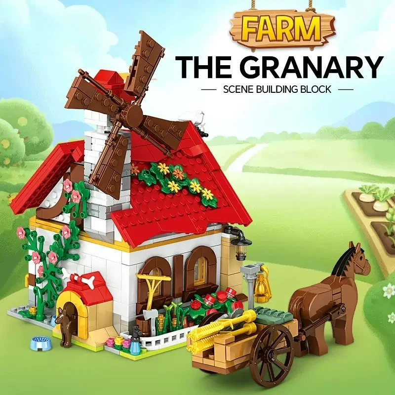 

MOC Farm Series Сборник крупного рогатого скота и лошади Стабильная модель Строительные блоки Пшеничное поле Кирпич Развивающая головоломка DIY Игрушка Подарки для детей