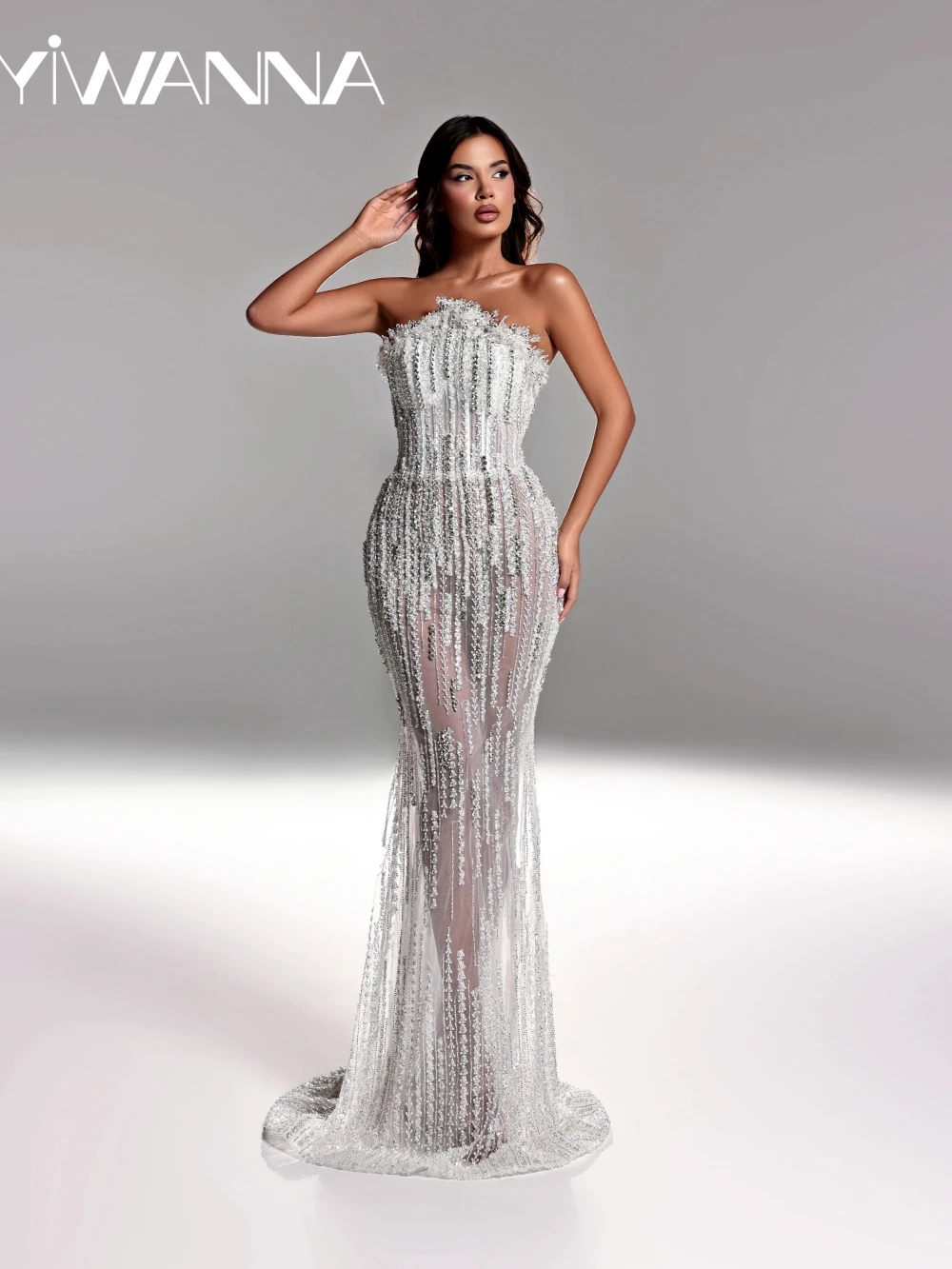 الوهم الجديد مطرز كريستال فستان زفاف طويل فاخر بدون حمالات حورية البحر فستان زفاف مخصص فساتين ساحرة للعروس #1