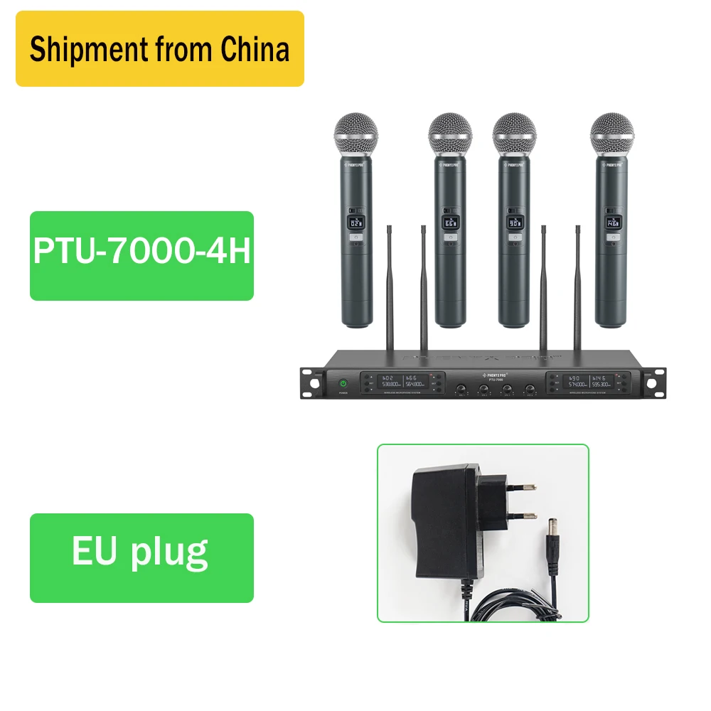Phenyx Pro UHF-Funkmikrofonsystem PTU-7000 mit 4x40 Kanälen Handmikrofonen, automatischer Scan, wählbare Frequenz für die Kirche