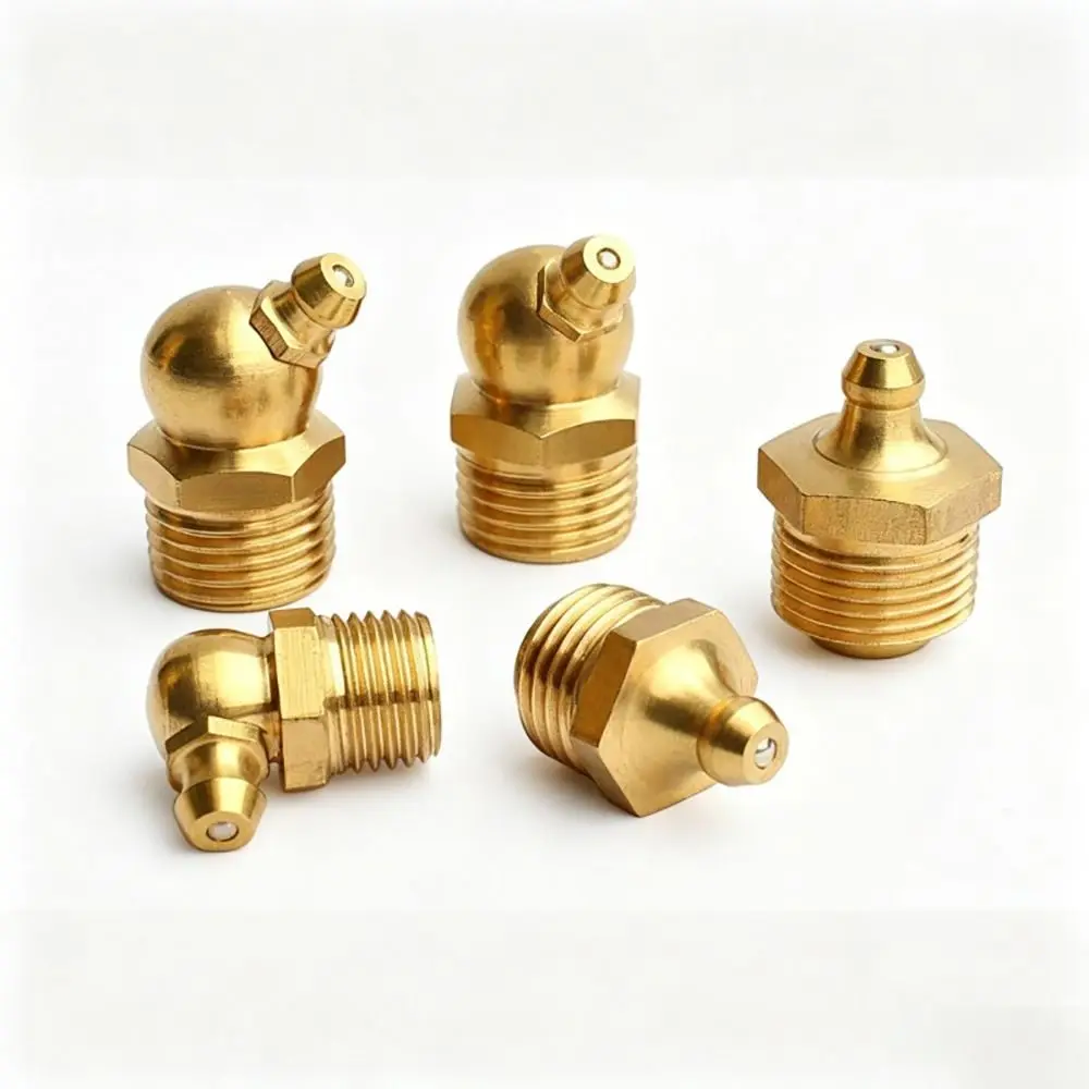 10Pcs M4-M20 Brass Grease Nipple Straight 45 Degree 90 Degree Brass Grease Zerk Nipple Thread Fitting Flat Smooth Mouth