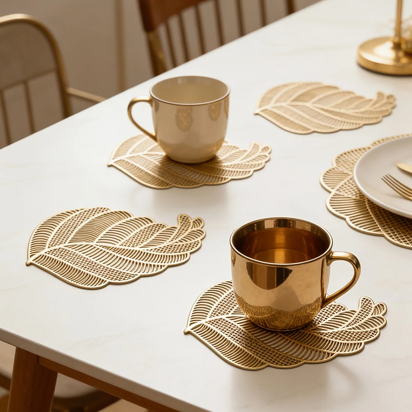 6pcs Iris Leaf PVC Foil Coasters, Teacup Heat Pads, Table Decor, Desktop Protector, Style Cup Holders for Home Kitchen Tea Room