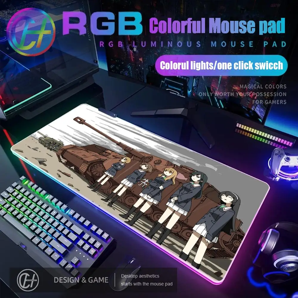 

Classic Anime Girls und Panzer Mouse Pad RGB Gaming Mouse Pad Desk Mat HD Gamer Large LED Light XXL MousePads PC Computer Carpet