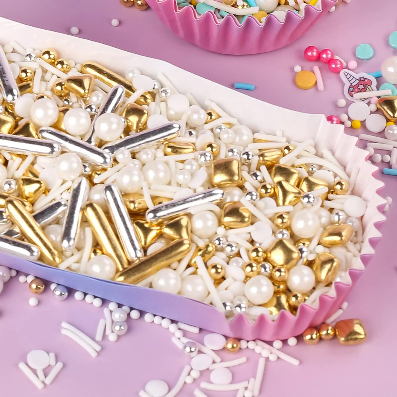 White Deluxe Gold Pearl Sprinkles for Cake Cupcake Decorating,Mix Size,Ice Cream,Cookie Decor - for Wedding Party Celebrations
